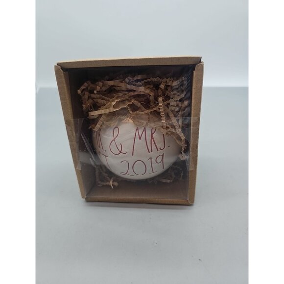 Rae Dunn Ceramic Christmas Ornament Mr And & Mrs Est 2019 Wedding Anniversary - Picture 1 of 3